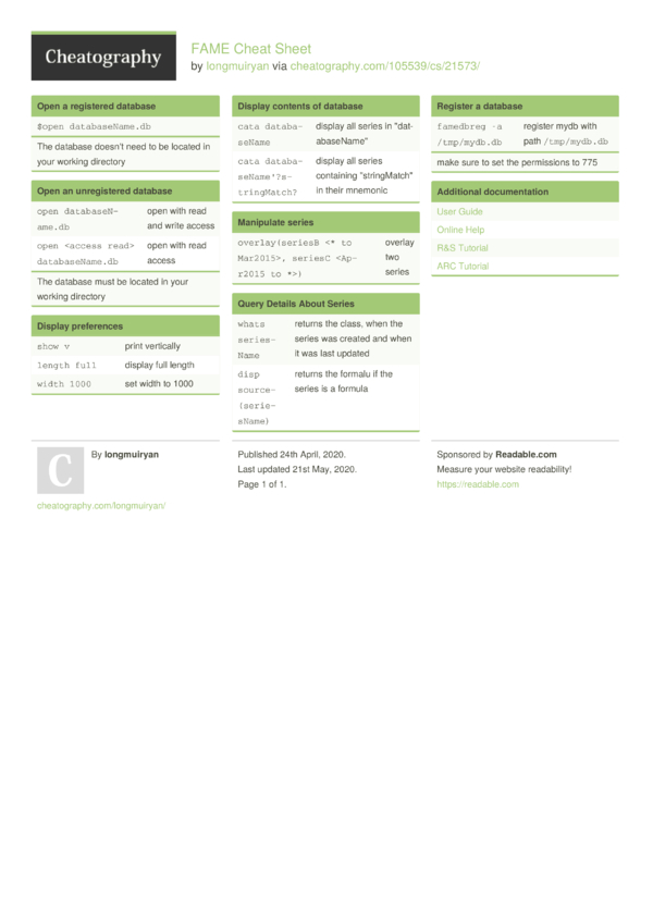 FAME Cheat Sheet by longmuiryan - Download free from Cheatography ...