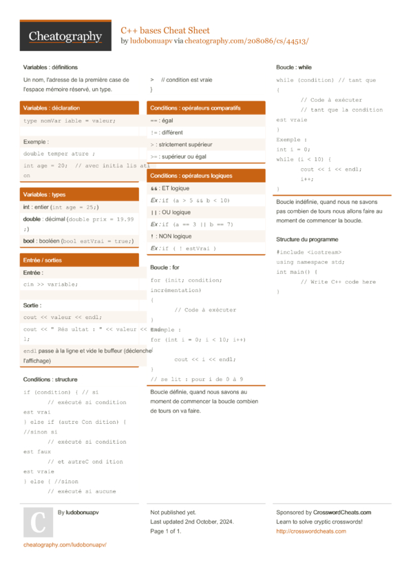 C++ bases Cheat Sheet by ludobonuapv - Download free from Cheatography ...