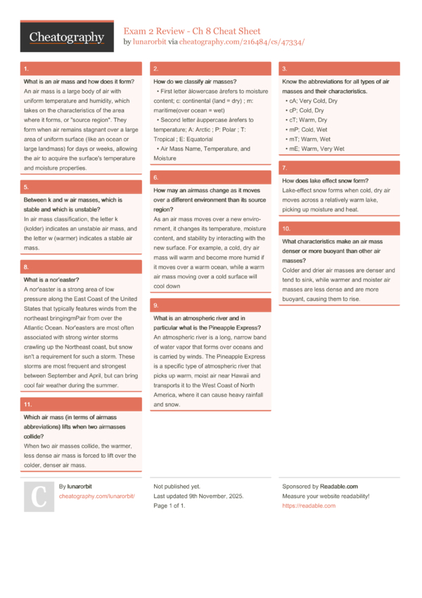 Exam 2 Review - Ch 8 Cheat Sheet by lunarorbit - Download free from ...