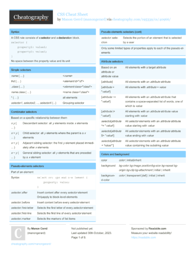 93 CSS Cheat Sheets - Cheatography.com: Cheat Sheets For Every Occasion