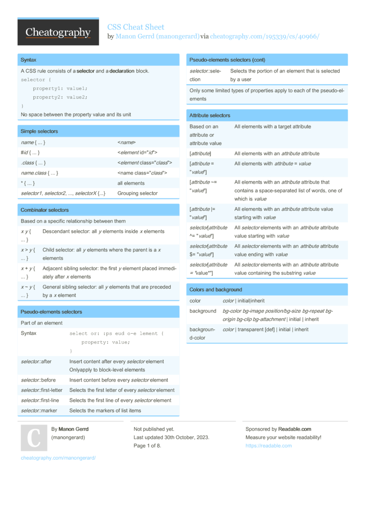 CSS Cheat Sheet by manongerard - Download free from Cheatography ...