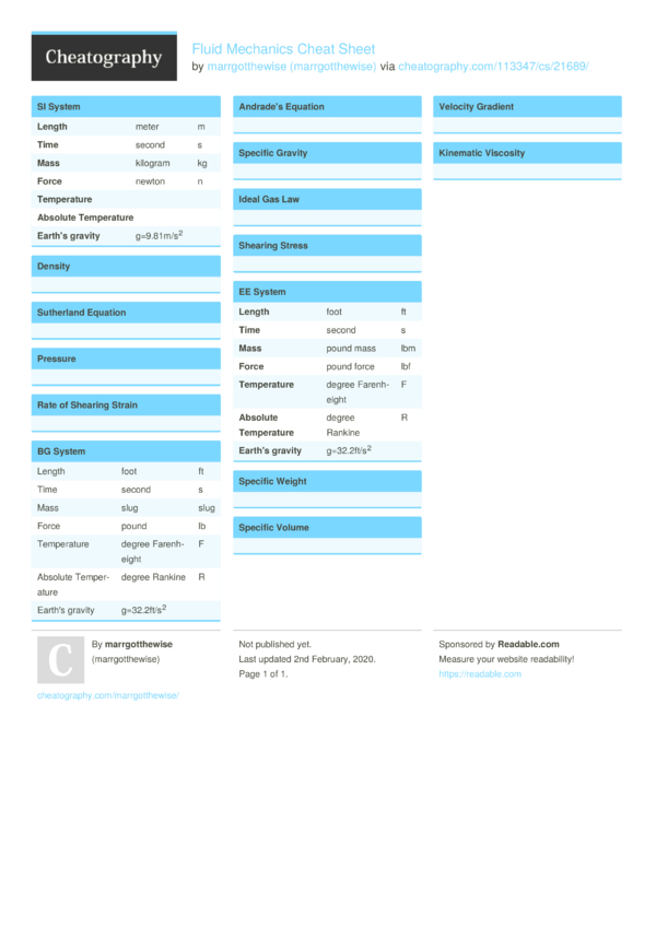 Fluid Mechanics Cheat Sheet by marrgotthewise - Download free from ...