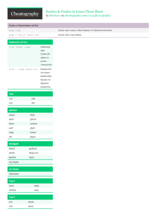 Suchen & Finden in Linux Cheat Sheet by Martyna - Download free from ...