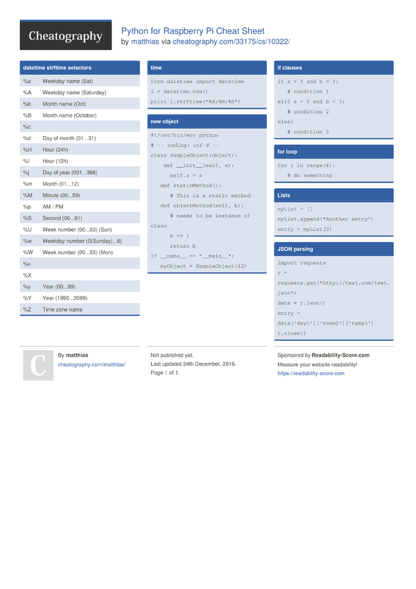 Python for Raspberry Pi Cheat Sheet by matthias - Download free from ...