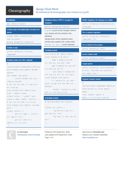 22 Django Cheat Sheets - Cheatography.com: Cheat Sheets For Every Occasion