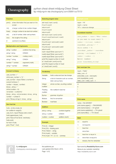 614 Python Cheat Sheets - Cheatography.com: Cheat Sheets For Every Occasion