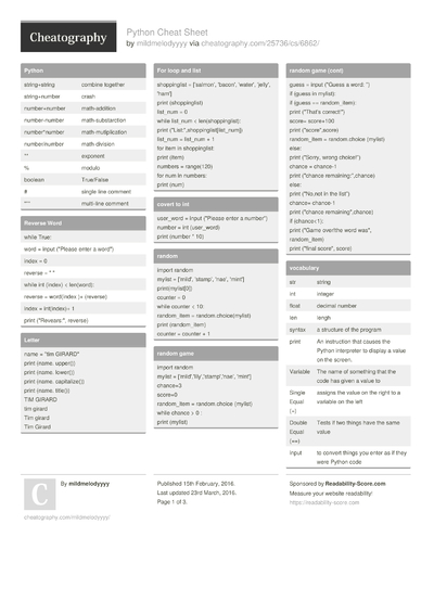 Cheat Sheets Matching 