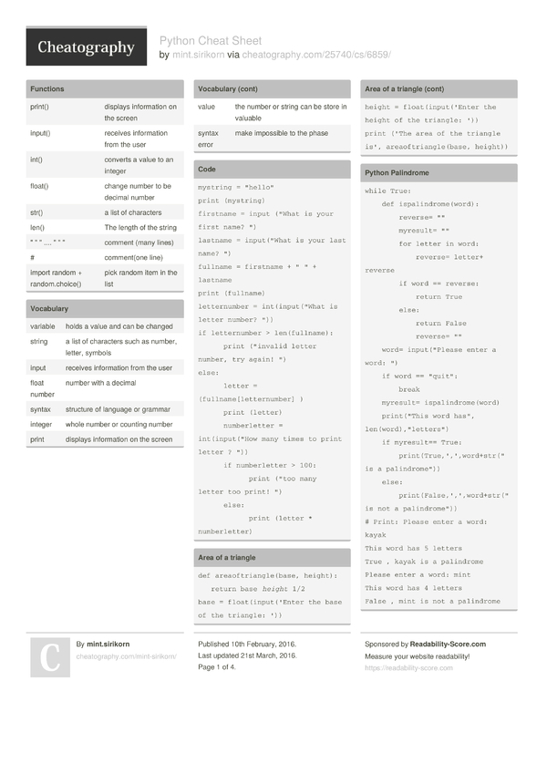 Python Cheat Sheet by mint.sirikorn - Download free from Cheatography ...