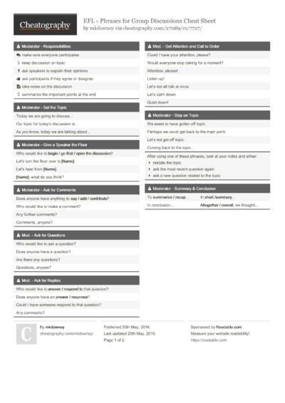 EFL - Everyday Conversation Cheat Sheet by mkdowney - Download free ...