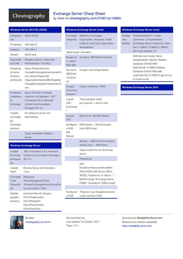 Exchange Server Cheat Sheet By Mnn Download Free From Cheatography Cheatography Com Cheat