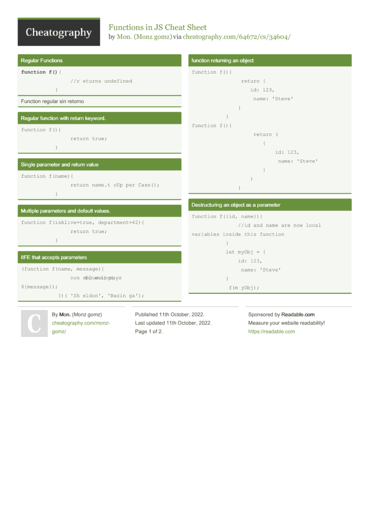 Functions In JS Cheat Sheet By Monz Gomz - Download Free From ...