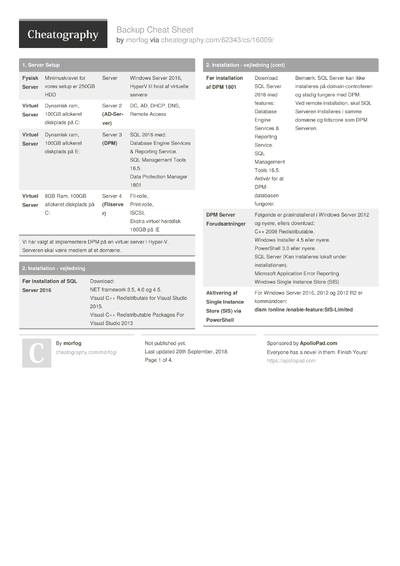 32 Backup Cheat Sheets - Cheatography.com: Cheat Sheets For Every Occasion