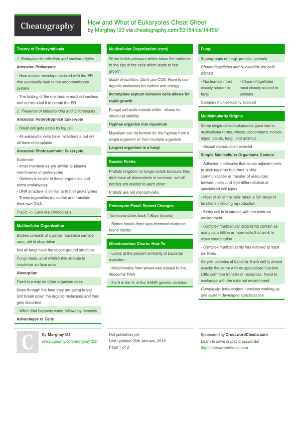 How and What of Eukaryotes Cheat Sheet by Morghay123 - Download free ...