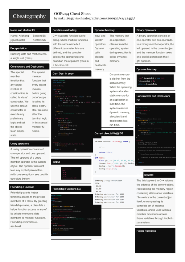 OOP244 Cheat Sheet by nakul2645 - Download free from Cheatography ...