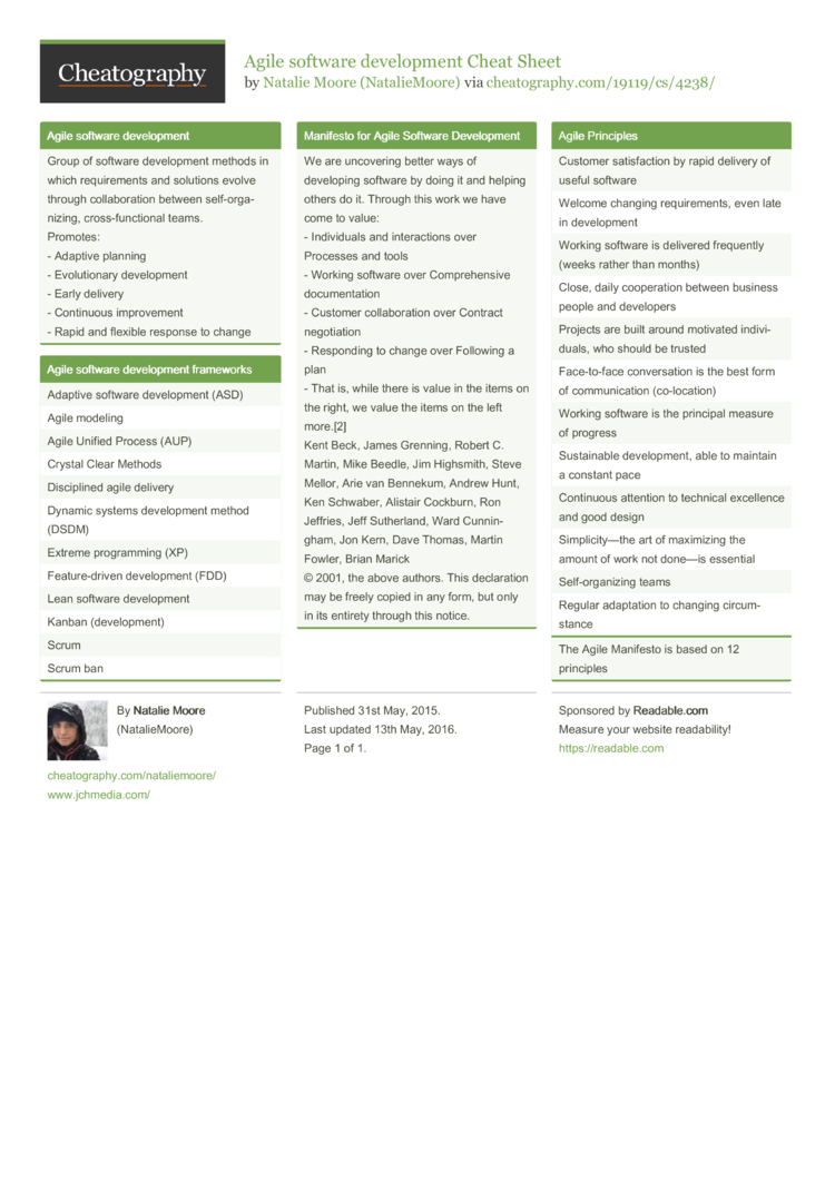 agile software development cheat sheet by nataliemoore download agile methodology cheat sheet