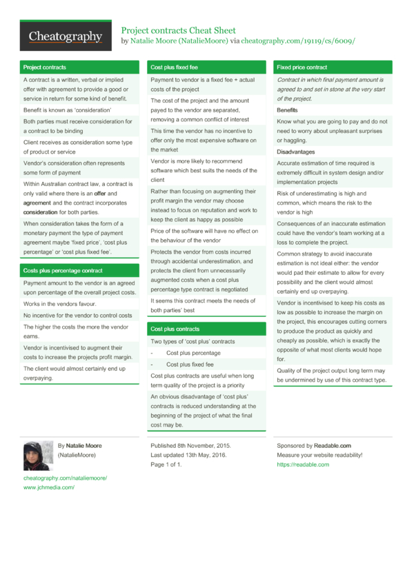 Project contracts Cheat Sheet by NatalieMoore - Download free from ...