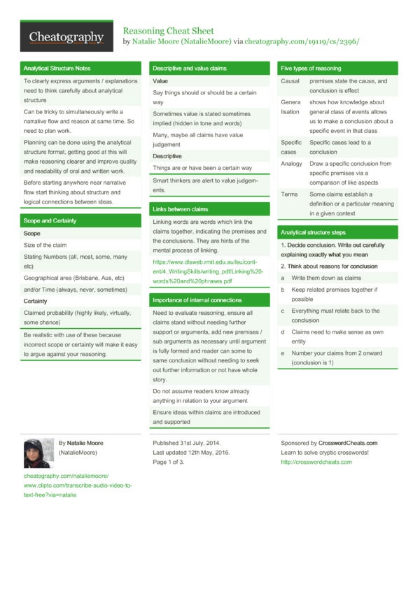 Reasoning Cheat Sheet by NatalieMoore - Download free from Cheatography ...