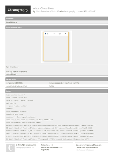 Python Tkinter Cheat Sheet