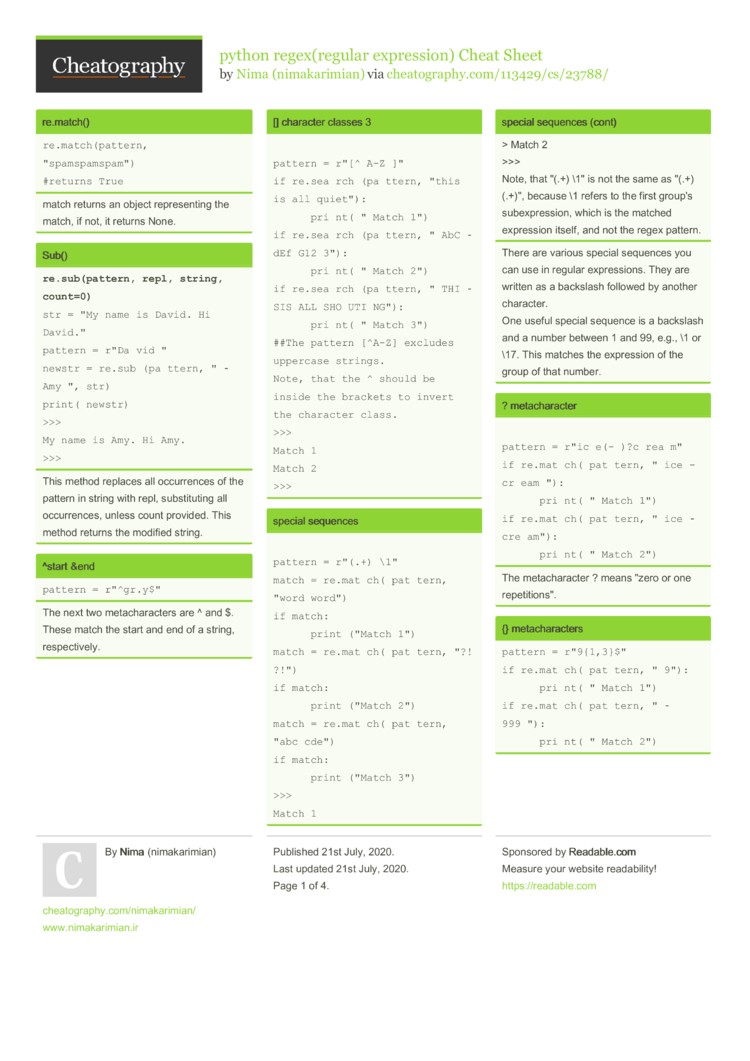 Regex Cheatsheet Hromselection