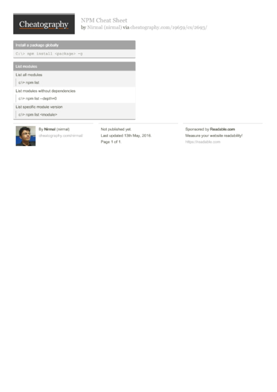 6 Npm Cheat Sheets - Cheatography.com: Cheat Sheets For Every Occasion