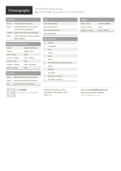 Cheat Sheets Matching "among us script roblox" - Cheatography.com ...