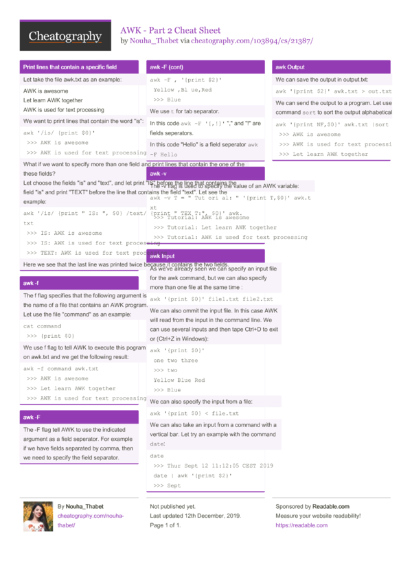 AWK - Part 2 Cheat Sheet by Nouha_Thabet - Download free from ...