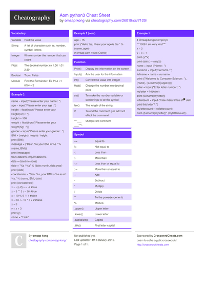 709 Python Cheat Sheets - Cheatography.com: Cheat Sheets For Every Occasion