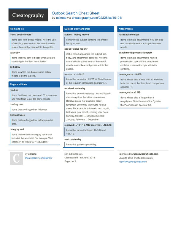 Outlook for Microsoft 365 cheat sheet