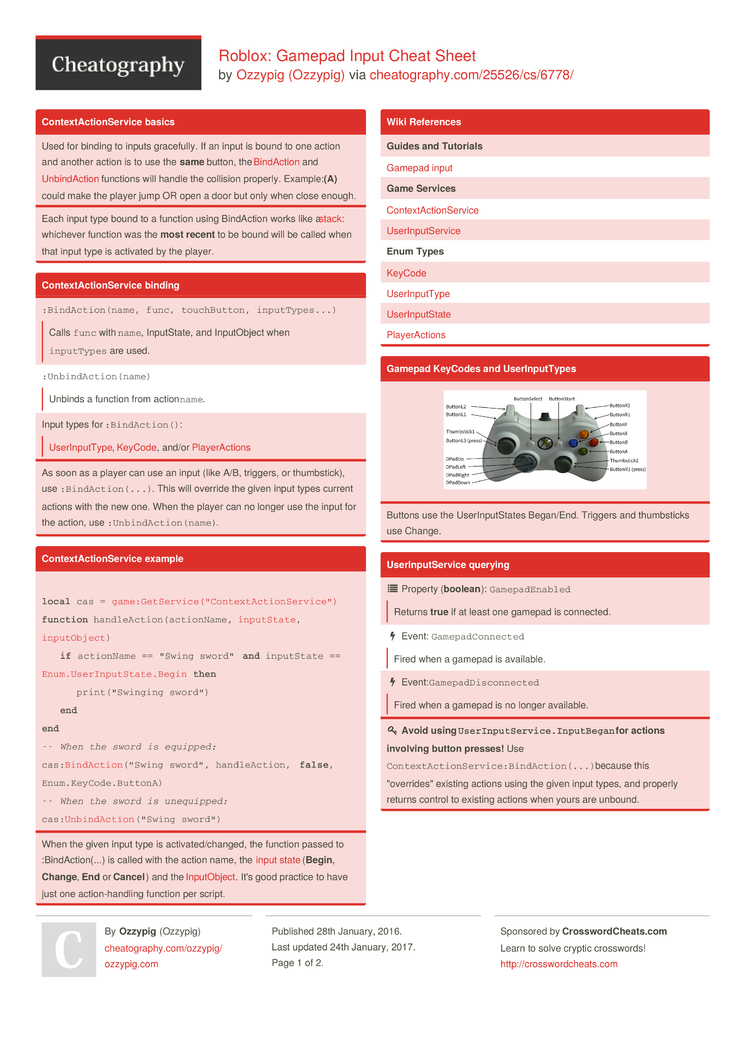 Roblox Gamepad Input Cheat Sheet By Ozzypig Download Free From Cheatography Cheatography Com Cheat Sheets For Every Occasion - keyboard input in roblox studio