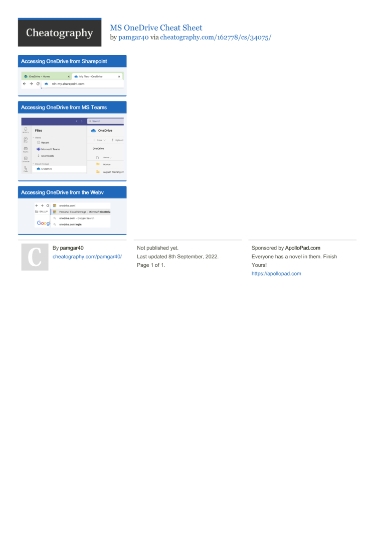 MS OneDrive Cheat Sheet By Pamgar40 - Download Free From Cheatography ...