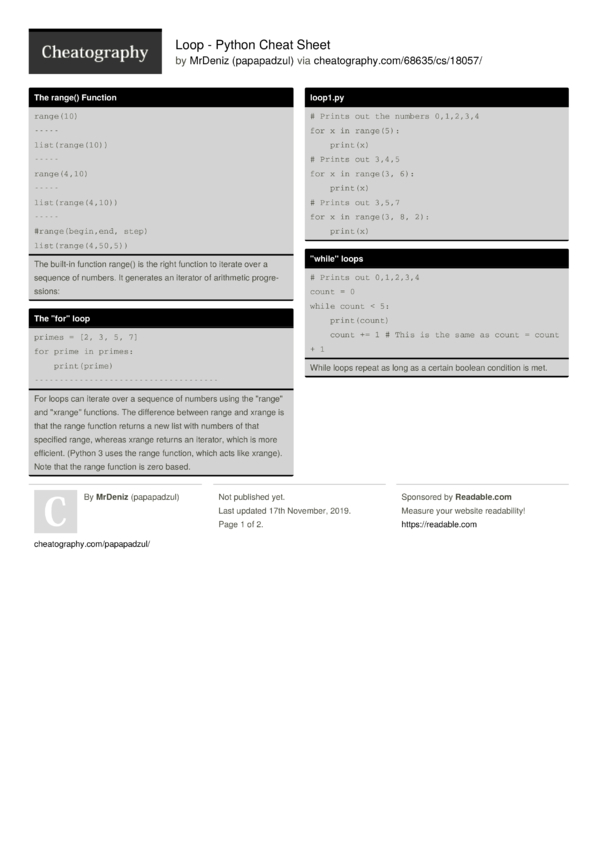Loop - Python Cheat Sheet by papapadzul - Download free from ...