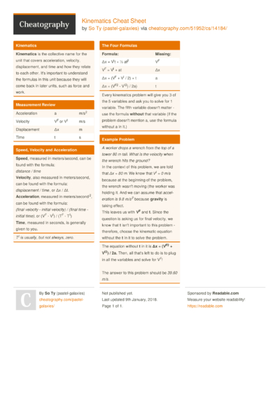 3 Kinematics Cheat Sheets - Cheatography.com: Cheat Sheets For Every ...