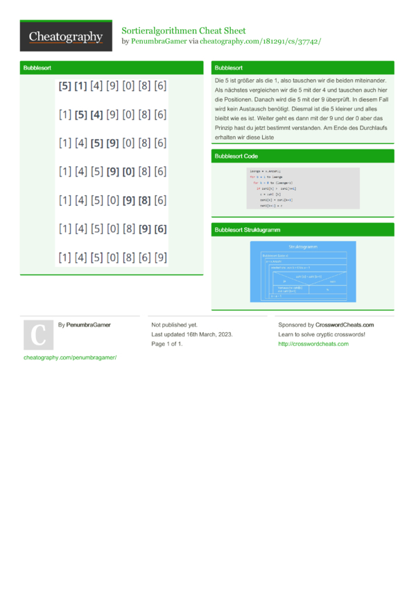 Sortieralgorithmen Cheat Sheet by PenumbraGamer - Download free from ...