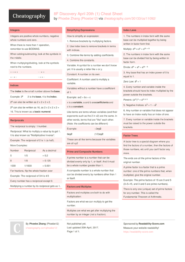 8F Discovery April 20th (1) Cheat Sheet by Phoebe12 - Download free ...