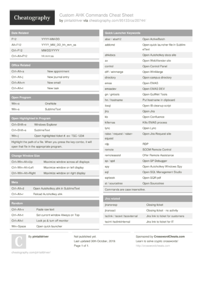 2 Ahk Cheat Sheets - Cheatography.com: Cheat Sheets For Every Occasion