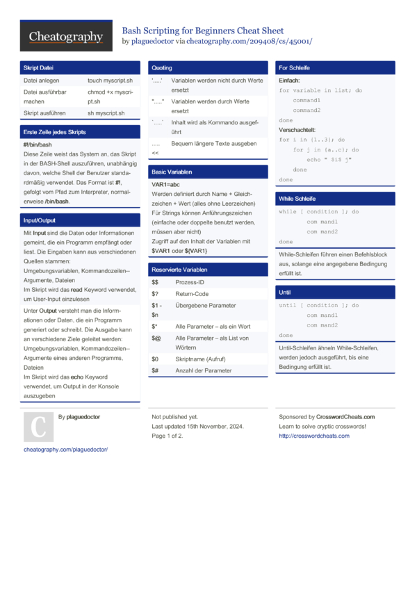 Bash Scripting for Beginners Cheat Sheet by plaguedoctor - Download ...