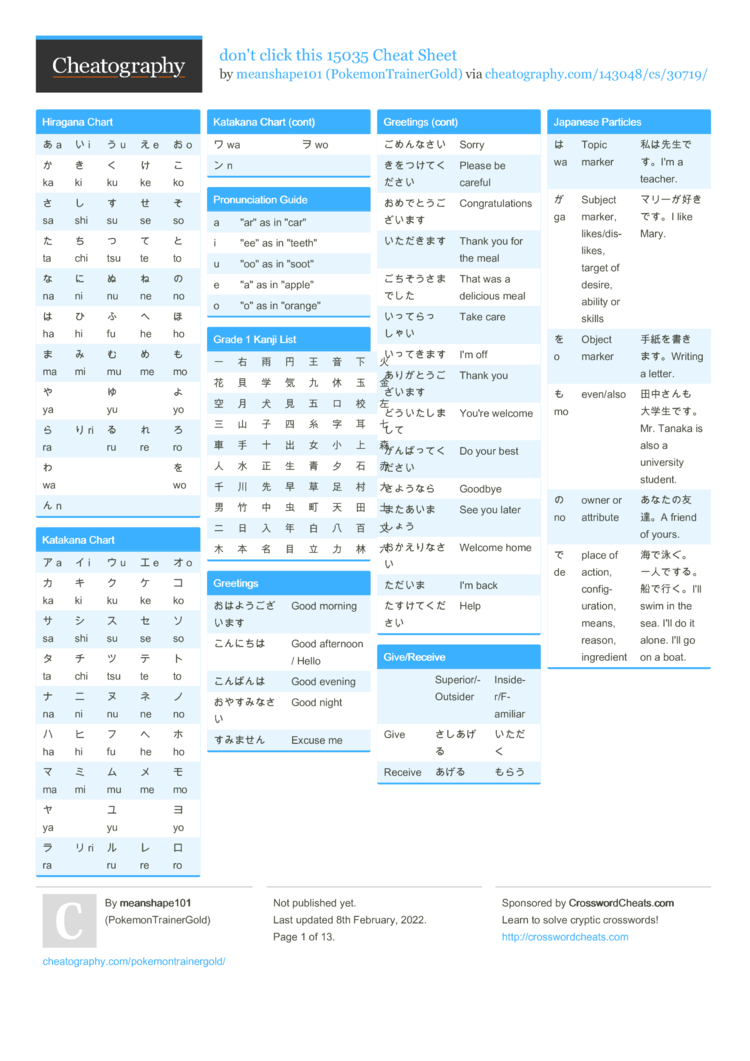 Don T Click This Cheat Sheet By Pokemontrainergold Download Free From Cheatography Cheatography Com Cheat Sheets For Every Occasion