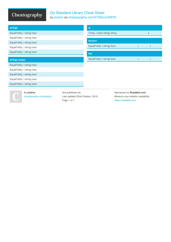 Go Standard Library Cheat Sheet By Polaris Download Free From