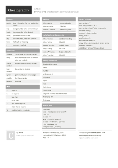 Cheat Sheets Matching 