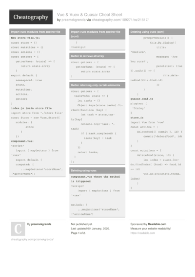 8 Vue Cheat Sheets - Cheatography.com: Cheat Sheets For Every Occasion