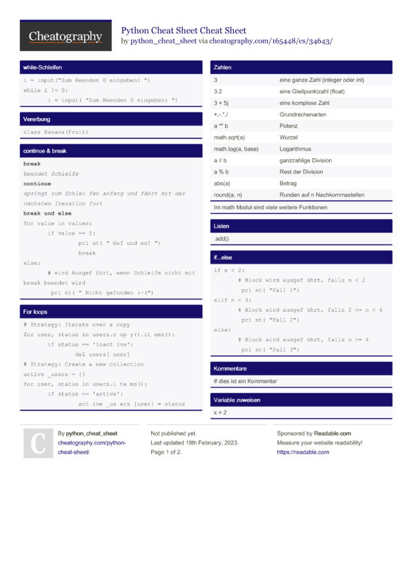 Python Cheat Sheet Cheat Sheet by python_cheat_sheet - Download free ...