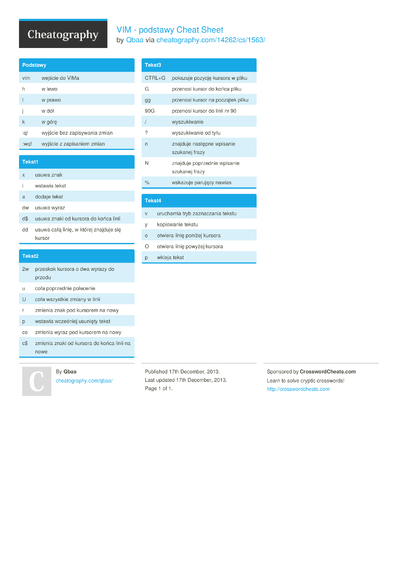 191 Vim Cheat Sheets - Cheatography.com: Cheat Sheets For Every Occasion