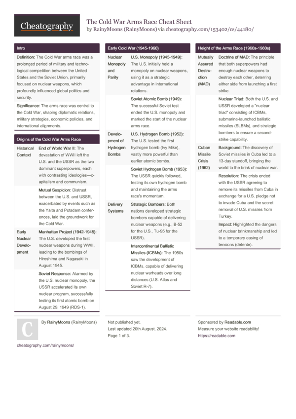 The Cold War Arms Race Cheat Sheet by RainyMoons - Download free from ...