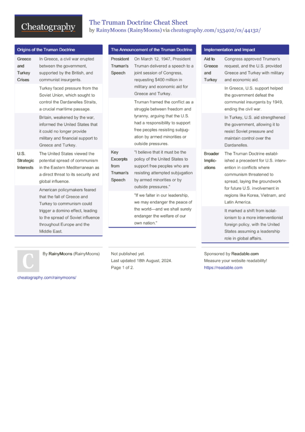The Truman Doctrine Cheat Sheet by RainyMoons - Download free from ...