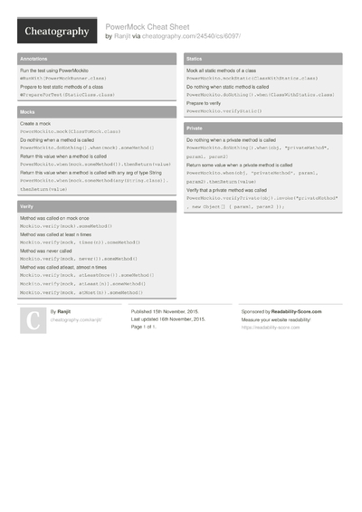 1 Mockito Cheat Sheet - Cheatography.com: Cheat Sheets For Every Occasion