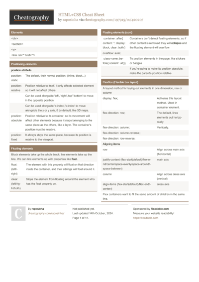 93 CSS Cheat Sheets - Cheatography.com: Cheat Sheets For Every Occasion