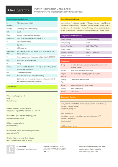 766 Python Cheat Sheets - Cheatography.com: Cheat Sheets For Every Occasion