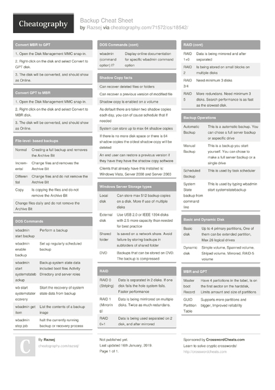 32 Backup Cheat Sheets - Cheatography.com: Cheat Sheets For Every Occasion