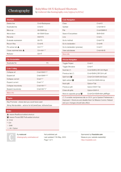 rubymine keyboard shortcuts