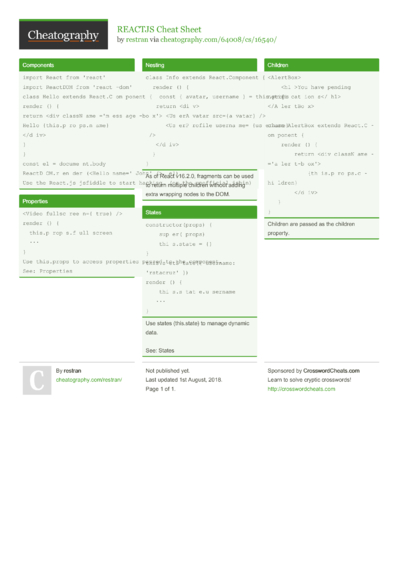 23 React Cheat Sheets - Cheatography.com: Cheat Sheets For Every Occasion